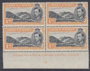ASCENSION 1940 KGVI 1d. BLACK AND YELLOW ORANGE IMPRINT BLOCK (ID:735/D30350) - Picture 1 of 1
