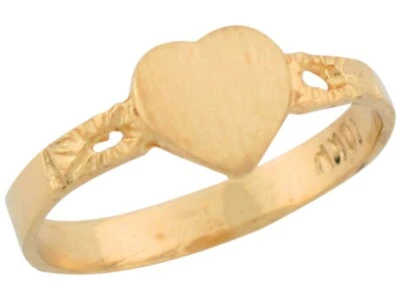 10k or 14k Yellow Gold Heart Shaped Delicate Thin Band Signet Baby Ring - Image 1 of 4