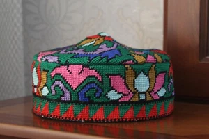 Hand embroidered skull-cap hat/23.2"/59cm/Boho ethnic cap/Uzbek muslim kufi hat - Picture 1 of 5