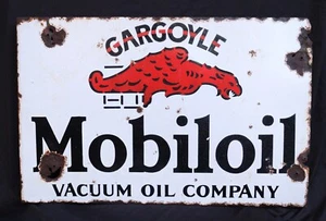 VINTAGE OLD ORIGINAL PORCELAIN ENAMEL SIGN MOBIL OIL STANDARD VACUUM OIL COMPANY - Picture 1 of 11