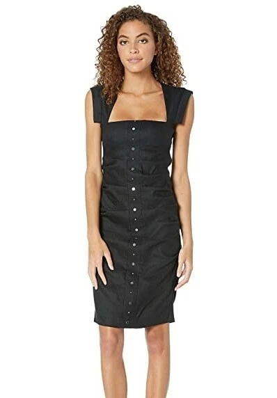Nicole Miller 188067 Womens Solid Stretch Linen Sheath Dress Black Size 4