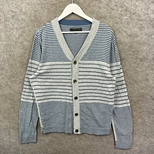 Rag And Bone Cardigan Mens XL Grey Slim Striped Jumper Sweater Button Up Cotton - Picture 1 of 9