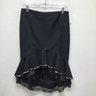 Alberto Makali Black Textured Ruffle Tiered Lace Mermaid Hem Hi-Low Skirt 10 New - Image 1 of 4