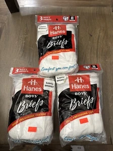 Hanes Vintage 1997 Boys Briefs White Cotton 3 Pack Size 8 Lot Of 3 - Picture 1 of 3