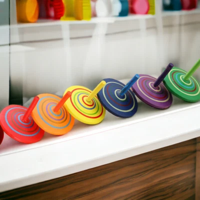 HAPPYHOURHERO Holzkreisel | Kreisel | Holzspielzeug | Mini | 6er Set | Bunt