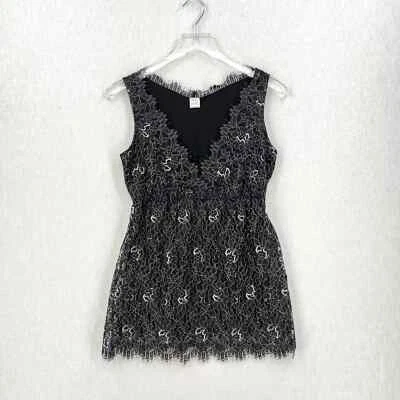 Camiseta sin mangas HANKY PANKY para mujer mediana negra plateada encaje sin mangas cuello en V Foto 1 de 4