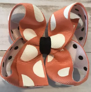 TaylorMade Custom Boutique hair Bow apricot orange white black dot new CLEARANCE - Picture 1 of 1