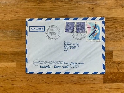 FINLAND SUOMI 1977 COVER FINNAIR FIRST FLIGHT HELSINKI HELSINGFORS ROME - Image 1 of 2