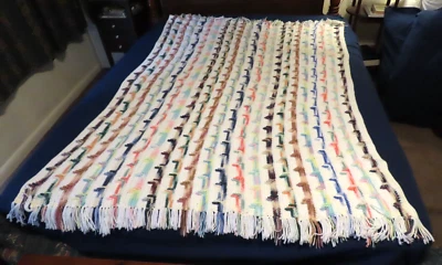 Manta blanca afgana multicolor ajustada 72"x48" Foto 1 de 3