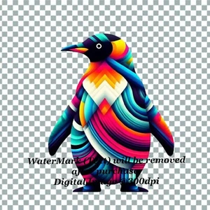 Penguim PNG Clip Art Colorful Abstract Sublimation Design Digital Clipart - Picture 1 of 4