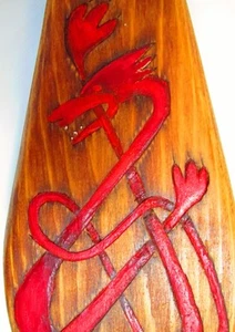 Celtic Viking Knot Hand Carved Painted Cedar Wood Paddle Oar Red Dragon Trinity  - Picture 1 of 11