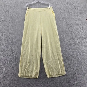 Cable & Gauge Womens Linen Blend Wide Leg Pant Small Yellow White Stripe Pull On - Picture 1 of 16