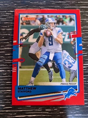 2020 Donruss Football Press Proof Red Matthew Stafford 96 Detroit Lions 2B - Image 1 of 2
