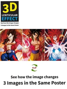 Goku,Vegeta,Vegito-3D Lenticular Effect-Anime Dragon Ball Z Poster,3 Images In 1 - Picture 1 of 6