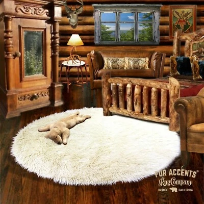  Large Round Shag Area Rug White Faux Fur Sheepskin Shabby Chic All Sizes - Image 1 of 4