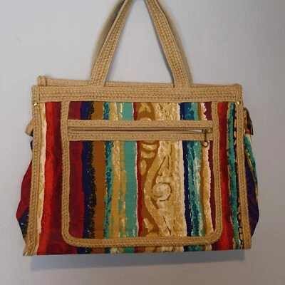 Bolso de mano de tapicería de tela vtg Bolso de mano de VICTORIA USA verde rojo azul Foto 1 de 4