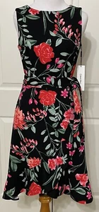 NWT Calvin Klein size 4 black red floral sleeveless fit & flare dress $118 - Picture 1 of 7