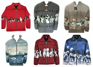 LADIES WOMENS DOLPHIN WILD PRINTED DOUBLE FLEECE ANIMAL PUPPIES WOLF JACKET COAT - Picture 1 of 12