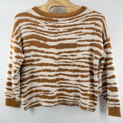 Easel Sweater Womens Large Zebra Stripe Fuzzy Pullover Soft Cozy Acrylic Knit - Image 1 of 4