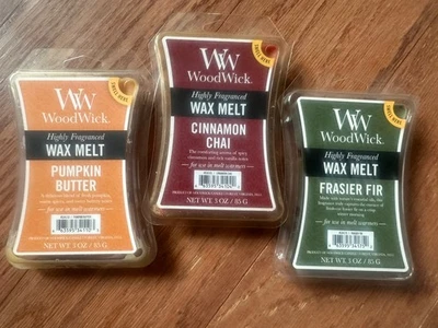 WoodWick cera altamente fragante se derrite (6) mantequilla de calabaza, canela chai o abeto frasier Foto 1 de 4