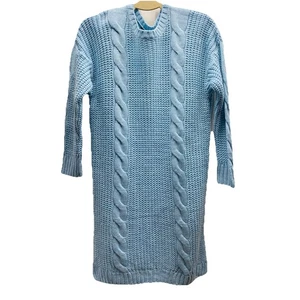 Moda Koncept Cable Knit Wool Sweater Dress Size L Knee Length Side Slit NEW - Picture 1 of 11