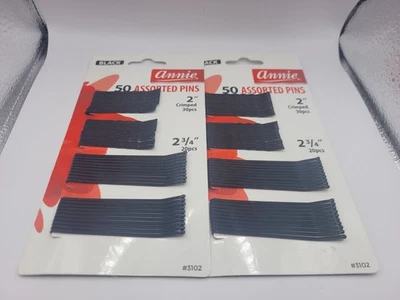 Lote de 2 alfileres para el cabello Annie puntas de goma 100 surtidos negros tamaño 2" y 2 3/4" Foto 1 de 3