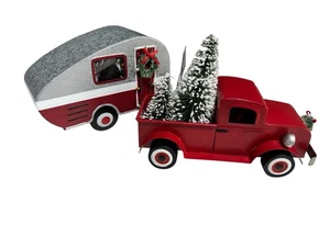 Wondershop 2019 Weihnachten rot Pickup Truck mit Bäumen & Camper EUC X25-1004 - Bild 1 von 8