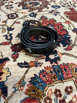 Cinturón de cuero negro Cole Haan golfista bordado hebilla plateada hecho en EE. UU. Foto 1 de 4