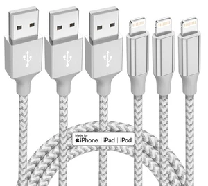 3 Pack 10ft USB Charger Cable Braided For iPhone SE 11 XR 8 7 Fast Charging Cord - Picture 1 of 7