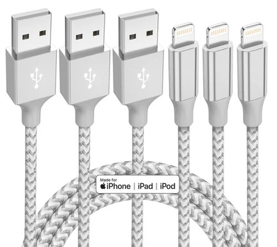 3 Pack 10ft USB Charger Cable Braided For iPhone SE 11 XR 8 7 Fast Charging Cord - Image 1 of 4