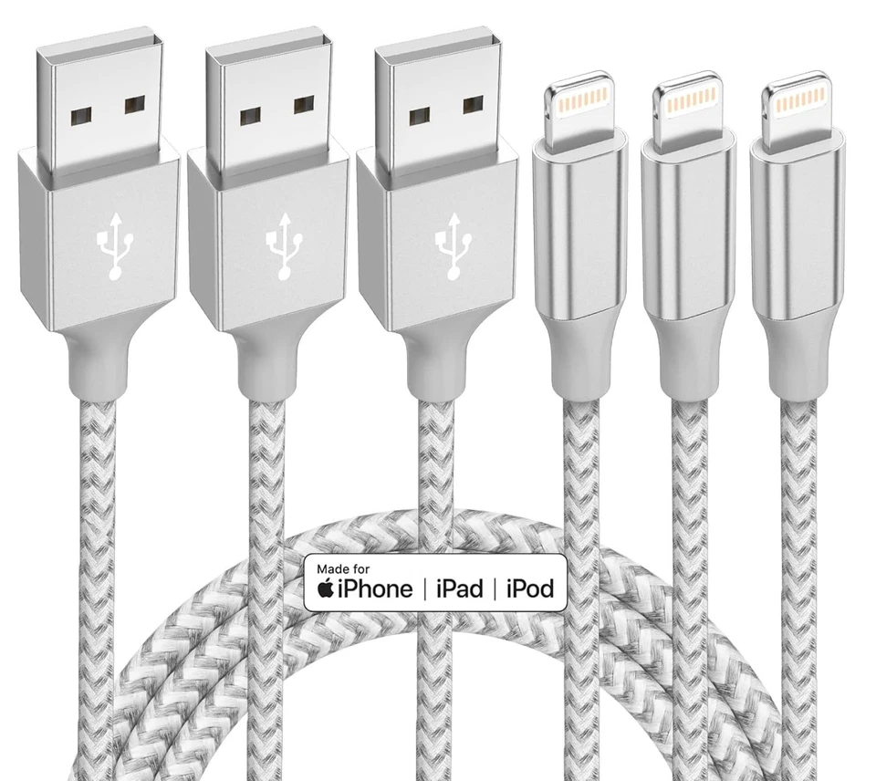 3 Pack 10ft USB Charger Cable Braided For iPhone SE 11 XR 8 7 Fast Charging Cord - Image 1 of 4