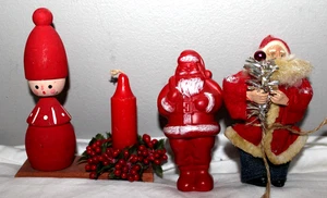 VINTAGE CHRISTMAS LOT ELF W/CANDLE MADE SWEDEN MINI SANTA & SANTA CANDY HOLDER - Picture 1 of 2