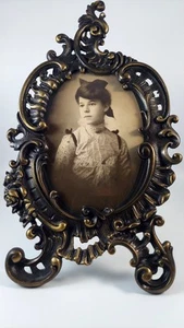 Antique Early 1900s Photo Frame French Gilded Bronze 9" X 5" Cabinet Portrait - Picture 1 of 12