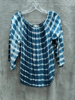 Off shoulder Blouse Women's Medium Blue Tie Dye Casual - Image 1 of 4