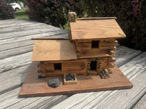 Primitive Wood Log Cabin House Handmade Folk Art Display. (FC) - Picture 1 of 21