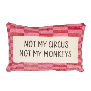 Cotton Velvet Embroidered Lumbar Pillow with Geometric Pattern Not My Circus…... - Bild 1 von 9