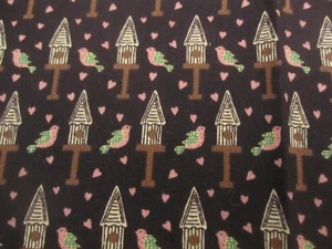 Cotton FABRIC Springs Ind. Birds Birdhouses on black 18" x 44 craft quilt - Picture 1 of 6