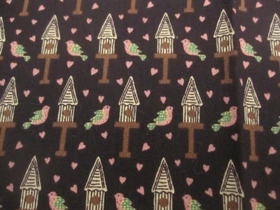 Cotton FABRIC Springs Ind. Birds Birdhouses on black 18" x 44 craft quilt - Image 1 of 4