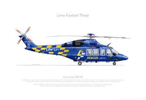 LEONARDO AW139 VH-LF3 LIFEFLIGHT 2025 - A3+ Profile Print - Bild 1 von 4