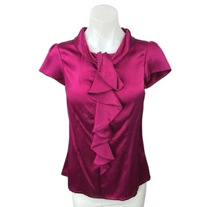 Classiques Entier Purple 100% Silk Ruffle Short Sleeve Shirt Blouse Top Size S - Picture 1 of 5