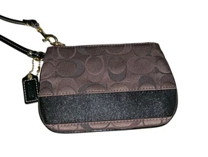Coach Wristlet Signature C's Brown Black Fabric Shimmer - Picture 1 of 7