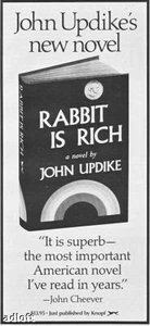 1981 John Updike "Rabbit is Rich" Book Promo Print Ad - Picture 1 of 1
