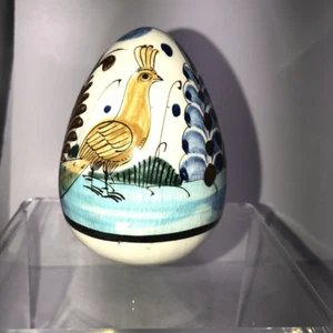 Linda Stark Mexico 3/78 folk ceramic egg pastel colord birds blue 3x4 - Picture 1 of 7
