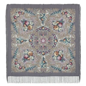 Mystery of the Heart Pavlovo Posad Shawl Russian Shawl Wool, 50x50 1437-1 Gray - Picture 1 of 13