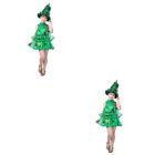 2 Pc Holiday Dress-Up Outfit Xmas Tree And Hat Stage Show Clothing