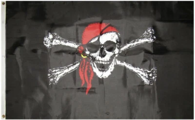 Sombrero 3x5 Jolly Roger Rojo Calavera Hueso Cruzado Sombrero Bandana Nylon Bandera Pirata 100D Foto 1 de 4