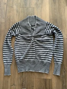 M&S Per Una Grey Striped 100% Pure Cashmere Jumper Size 12 - Picture 1 of 11