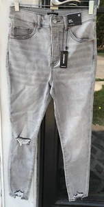 Express 4S 4 Short High Rise Skinny Gray Jeans Distressed/Ripped Knee New E2 - Picture 1 of 8