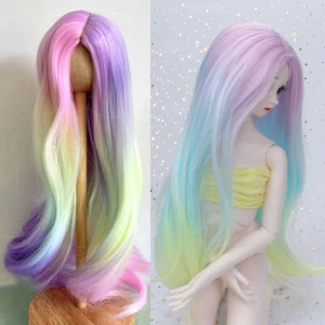 1/6 1/4 1/3 BJD Puppe Perücke lockig langes Haar weich mittlere Trennung Regenbogenfarbe Perücke - Bild 1 von 9