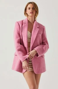 NWT ASTR THE LABEL KINDRA WOOL BLEND COAT  PINK LARGE - Picture 1 of 6
